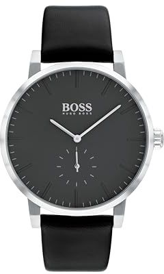 BOSS Analog Quarzuhr für Herren mit Schwarzes Lederarmband - 1513500