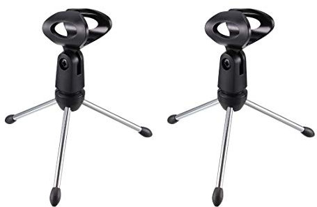 sourcing map 2pcs Adjustable Desktop Microphone Stand Tripod Foldable Table Stand Holder with Mic Clip