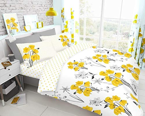 GC GAVENO CAVAILIA Set di biancheria da letto reversibile a pois per letto matrimoniale, con copripiumino traspirante, giallo