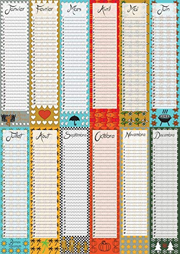Calendrier perpétuel | Poster Dates importantes & Anniversaires illustré | Affiche multicolore inscriptible | Idée cadeau de fête personnalisé | Décoration murale Format A2