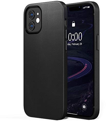 SURPHY Leder Hülle Kompatibel Mit iPhone 12/12 Pro, Kunstleder Case 6,1 Zoll, Dünne Handyhülle Slim Mit Mikrofaserfutter, Schwarz