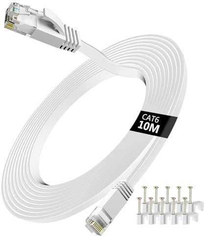 Lemeend Ethernet Cable 10m,Cat6 Gigabit Lan Network RJ45 High-Speed Patch Cord 250Mhz Flat Design 1Gbps for PC/Xbox/PS4/PS5/Modem/Router