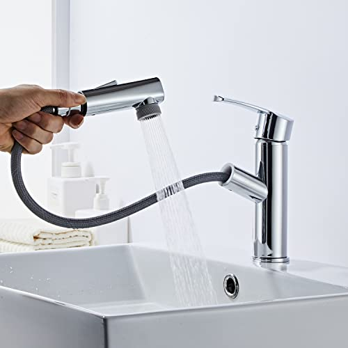 Sumeber Rubinetto per lavabo con doccetta estraibile con rubinetto da bagno con 2 modalità di spruzzo, adatto per lavabi, miscelatore caldo e freddo, rubinetto per lavabo