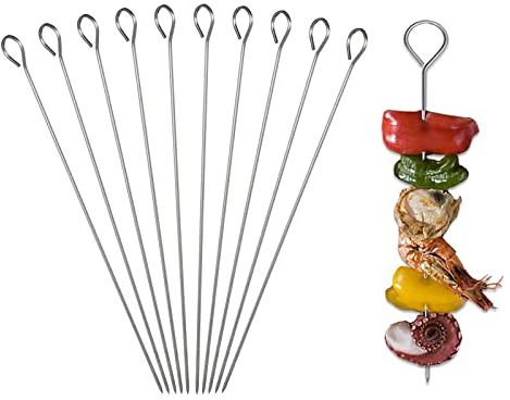 Spiedini per Barbecue, spiedini per kebab, Spiedini barbecue in acciaio inox, Spiedini per Carne, Spiedini Acciaio Inox Riutilizzabili 15cm per Grigliatura Carne Verdure BBQ Bastone, 10 Pezzi