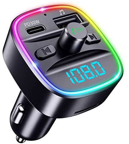 ORIA Bluetooth 5.3 FM Transmitter, Autoradio Adapter Bluetooth Car Kit, PD 30W Schnelles Autoladegerät, 7 Farbe LED Backlit, Freisprechen, unterstützung TF Karte & USB-Stick