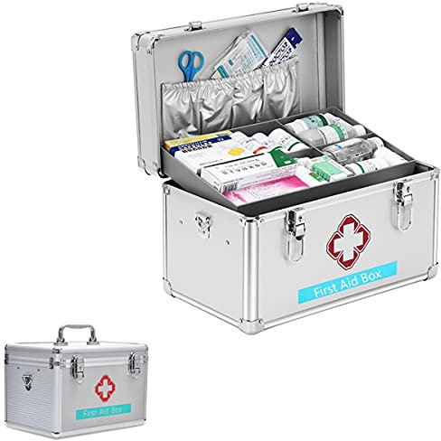 UIBAO Erste Hilfe Kasten, Tragbare Medikamenten-schlossbox Mit Griff, Abnehmbarem Tablett Aufbewahrungsbox Medikamente,für Zuhause, Reisen Oder Arbeitsplatz,10in