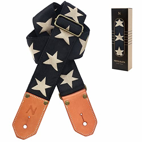 Geflochtener Gitarrengurt - Baumwollgitarrengurte mit verdickter erster Schicht aus pflanzlich gegerbtem Rindsleder für Akustik-, Bass- und E-Gitarre, das beste Geschenk für Ihren Lieblingsgitarristen