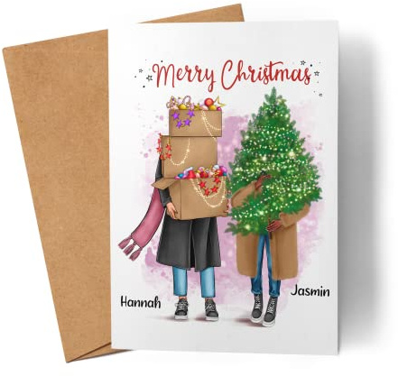 Kiddle-Design Weihnachtskarte Freundinnen Frohe Weihnachten Beste Freundin Karte Personalisiert Grußkarte Faltkarte Geschenkkarte