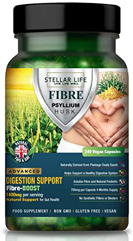 240 X Psyllium Husks Fibre Supplement – 1400mg per Serving – Naturally High in Soluble Fibre – High Strength Vegan Capsules – 4 Months Supply – Made in The UK