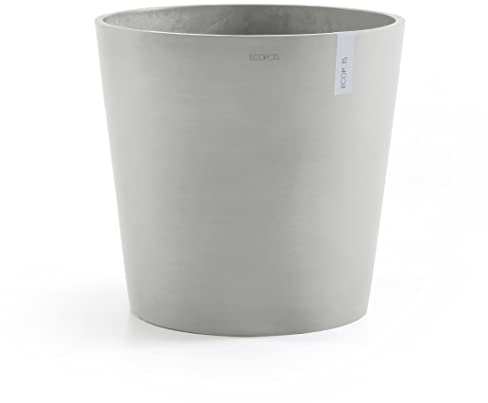 Ecopots Blumentopf Amsterdam mit Bewässerung Weiß Grau - Durchmesser Ø 50 cm rund groß - Pflanzentopf aus Recycling Kunststoff - Übertopf mit Wasserversorgung modern für Indoor und Outdoor