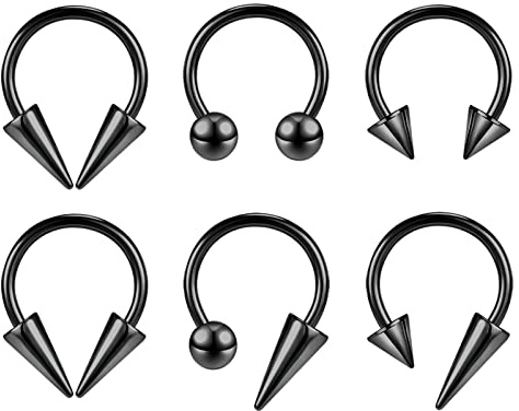 ZS 16G spikad hästsko näsa septum ringar, rostfritt stål daith örhängen spik läppring, bröstvårta helix rock piercing smycken för kvinnor män, Rostfritt stål, Ingen ädelsten