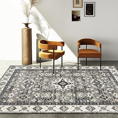CHOSHOME Teppich Wohnzimmer 160x230CM Waschbar in Waschmaschine, Schlafzimmer, Boho Vintage Kurzflor, Flauschiger In und Outdoor, rutschfest