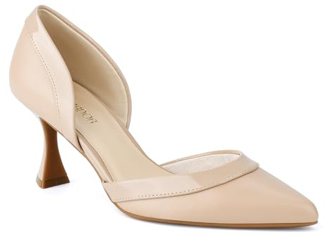 JENN ARDOR Women's Pumps Low Heels Pointed Closed Toe Kitten Dress Shoes for Women Comfortable Stiletto Heeled Sandals Classic Wedding Party D'Orsay Work Pumps Nude 8