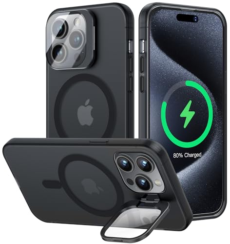 OLHAOMAO für iPhone 15 Pro Max Kameraschutz Hülle Mit MagSafe und Unsichtbarem Ständer - Dünn Magnetische Stoßfeste Handyhülle Schutzhülle Case Matte Schwarz