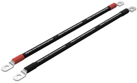 Offgridtec 2m Batteriekabel 35mm² beidseitig M10 Ösen, flammwidrig | Öl-, Kälte- & UV-beständig, für Geräte mit M10-Schraubterminal, Laderegler, Wechselrichter & Batterieladegeräte (rot/schwarz)