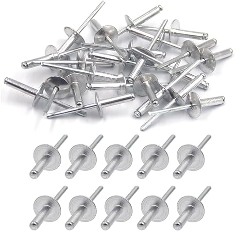 Lot de 100 rivets aveugles en aluminium avec grande bride, fixation en métal, rivets de pression, grands rivets en forme de dôme avec corps en aluminium et mandrin en acier pour fer blanc (4,8 mm x 12