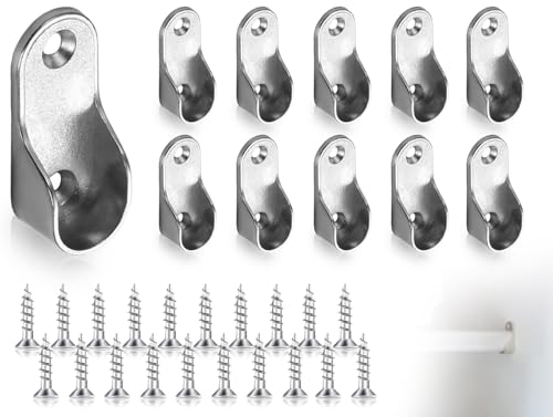 KAPSING 10 Piezas Soportes para Barras para Ropa, Rieles para Colgar Armarios Ovalados de aleación de Zinc, Soporte para Barras para Armario con 20 Tornillos, para Perchas para Tubos de Armario