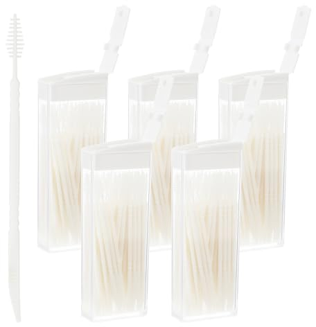 Qianyu 300 pezzi Spazzolino interdentale Stuzzicadenti portatile doppio uso filo interdentale Stick Bretelle Spazzola per la pulizia dei denti, strumento igienico