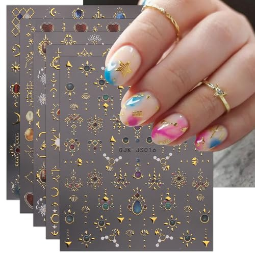 JMEOWIO Nagelsticker Herz Mond Stern 9 Blatt Nail Art Sticker Selbstklebend Nagelaufkleber Bunt Dekoration Nageldesign Zubehör