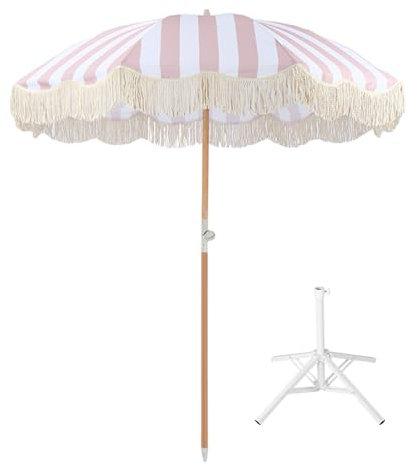 Boho Sonnenschirm Mit Fransen ,Fransen Strand Sonnenschirm, Gartenschirm mit Fransen,UV-Schutz50+,Strandschirm mit Fransen Balkonschirm Schirm ,Mit Tasche Tischschirm ( Color : D , Size : 200*240cm/6.
