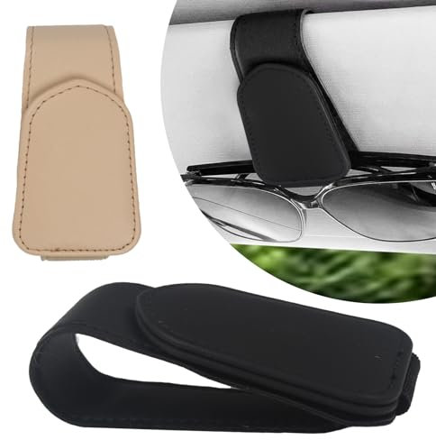 KAHOUI Brillenhalter für Auto Zubehör Innenraum, für Sonnenblende Auto, Magnetische Leder Sonnenbrillenhalter Auto Aprikose und Schwarz, Brillenhalterung Auto Gadgets für Sonnenbrillen, Rechnung (2)