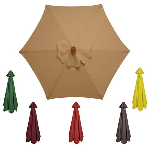 Abdeckung Gartenschirm Stoff Ersetzen Ersatz Bezug - 6/8 Streben - Gartenschirm Stoff Ersetzen - Wasserdicht - Outdoor Markt Tisch Schirm Schirm Baldachin Regenschirm Ersatz Stoff(Color:Khaki,Size:6ri