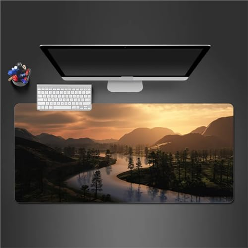 Mauspad XXL, 900x400x2mm Große Dämmerungslandschaft Gaming Mauspad, rutschfest Schreibtischunterlage, Waschbares Mousepad mit Vernähte Kanten für Gamer PC Maus und Tastatur