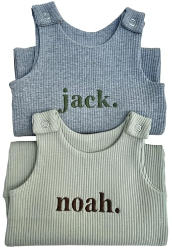 DreamBuy Soft Cotton Dungarees Custom Embroidered Design for Newborn to Toddler, Safari & Christmas Themes, Ideal Personalised Gift for Baby Shower or 1st Birthday (Personalised Sage, 0-3 Months)