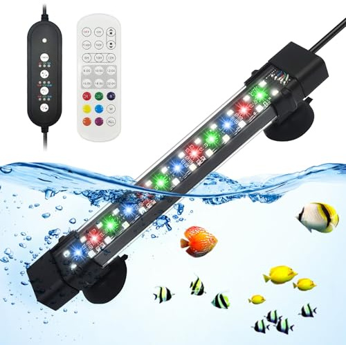 Illuminazione per acquario, 20 cm, 8 W, con telecomando, lampada a LED per acquario, illuminazione a LED per serbatoio di pesce, IP68, impermeabile, 7 colori, timer regolabile
