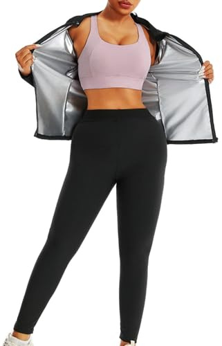 Weyot Tuta Sauna Dimagrante Donna, Sauna Suit Donna, Tuta per Sudare - Sauna Giacca + Pantaloni, Tuta Sportivo Effetto Sauna per Palestra Jogging Running