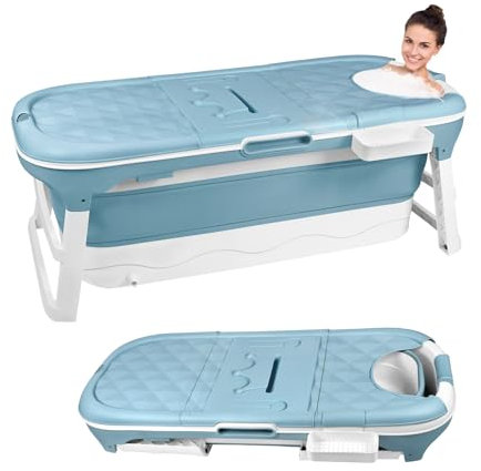 Faltbare Badewanne für Erwachsene，Klappbadewanne Erwachsene,Foldable Bathtub mit Seifenkorb，Massagerollen，Abnehmbare Abdeckung，Thermometer ，Klappbare Mobile Badewanne für Badezimmer,Balkon，148x62x53cm
