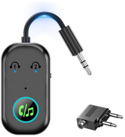 Bluetooth Transmitter Receiver, Aux Wireless Adapter Bluetooth 5.3, 2-in-1 Bluetooth Transmitter for TV, Airplane, Home Stereo, Speakers, Headphone, Car, 3.5mm Jack Dual Bluetooth Connection