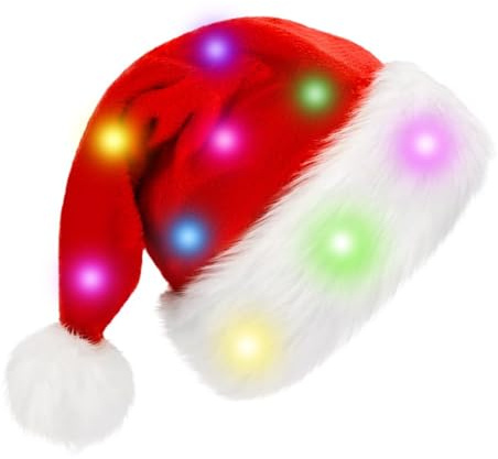 Huayeex Leuchtende Weihnachtsmütze, Weihnachtsmütze Plüsch, Weihnachtsmütze Mit Led Lichtern, Weihnachten Mützen Rote, Partykostüm Für Neujahrs Weihnachtsfeiern, Cosplay Zubehör Für Erwachsene Kinder