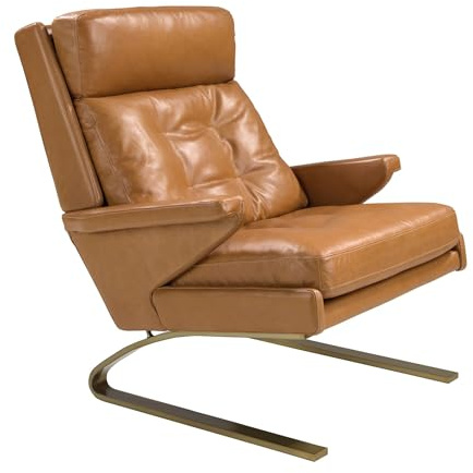 Angel CERDÁ - Ledersessel aus Kamelfarbenem Leder mit Goldenen Details und Stahlbeinen - Moderner Design Sessel für Wohnzimmer oder Leseecke - 77 x 99 x 91 cm
