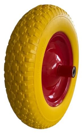 eacommerce - Ruota Piena Gialla Antiforatura per Carriola | Diametro 350 mm | Fulcro in Metallo Verniciato | Asse Inclusa, Piena | Asse 150 mm