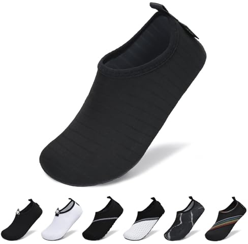 SAGUARO Chaussures Aquatiques Homme Femme Chaussons d'eau Séchage Rapide Chaussettes de Piscine Antidérapants Légers pour Plage Natation Mer Bain Plongée (Noir de Jais,40/41 EU)