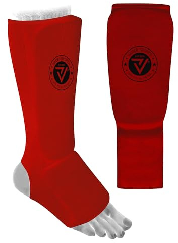VADER Elastiska skenbensfärgade fotdynor kickboxning MMA muay thai skenben skydd skyddande ben fotdyna för karate Taekwondo kampsport träning sparring boxning benskydd barn/vuxna (XL/vuxen, röd)