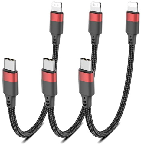 Cavo USB C a Lightning, corto, [certificato MFi] 3 pezzi intrecciato USBC Lightning cavo di ricarica 20 cm, 0,2 m tipo C, ricarica rapida per iPhone 14 13 12 11 Pro Max Plus Mini XR XS SE