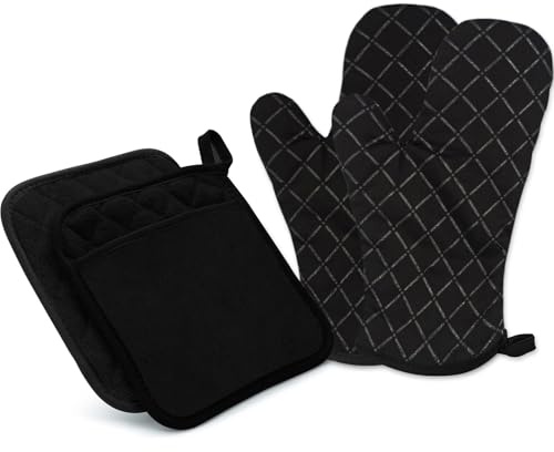 Voarge 4er Set Ofenhandschuhe Topflappen, Hitzebeständige und rutschfeste Backhandschuhe, für Kochen Backen Grillen