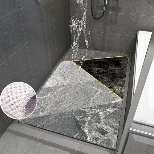 Generisch Duschmatte rutschfest 80x100 cm Duscheinlage mit Marmormuster Weich PVC Antirutschmatte dusche mit Haken,Schnell trocknend,Hohe Wasserdurchlässigkeit für Nassbereiche CC