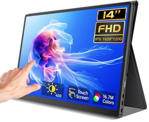 14 Inch 1200P Portable Touch Screen Monitor with Protective Case CNC Metal HDMI USB C 100% sRGB Ultra Thin Travel Monitors for Laptop PC Mac Phone
