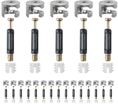 20 Sets 3-in-1 Cam Lock Connector Kit, Eccentric Furniture Fasteners with Pre-Inserted Nuts for Cabinet Wardrobe Table Assembly (Hidden Design)
