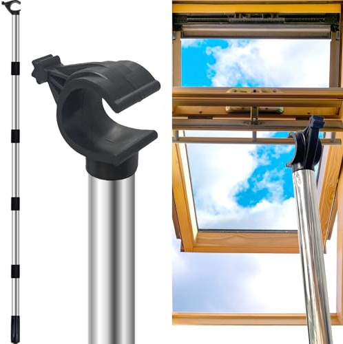 Teleskopstange Dachfenster Bedienstange, Teleskop Bedienungsstange Aus Edelstahl für Velux GGL/GGU Dachfenster und Rollos, Fenstergriff Verlängerung Länge 1.84 m