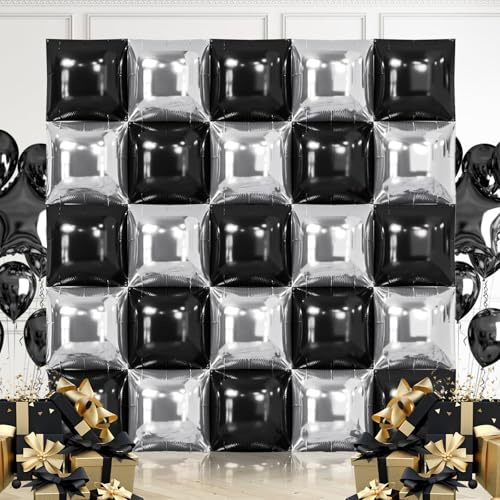 Globos Rosa Brillante y Rosa, 25 Globo Cuadrados de Aluminio, Doble Cara Globo Cuadrados, Telón Fondo Pared Globos Cuadrados, para Cumpleaños Bodas Decoraciones para Fiestas Temáticas (D)