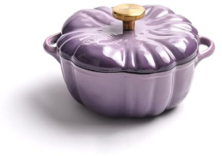 SXTYYH Avec Couvercle Citrouille Marmite émaillée Intérieur Lisse Cocotte Fonte for La Cuisson, les Ragoûts, les Plats Mijotés Et La Fabrication Du Pain(Purple 16cm)