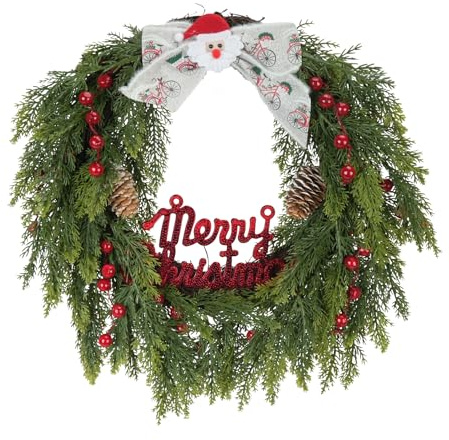 FALSKT Corona Navidad Puerta Grande Coronas de Navidad Guirnalda Navidad Puerta con Piñas Navidad Bayas Rojo y Abetos Artificial Guirnaldas para Navideña Corona de Mesa Hogar Chimenea Ventana 40cm