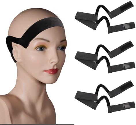 Chaofatchoy 3Pcs Wigs Band with Ear Cut Outs - Elastic Bands for Wig, Comfortable Painless Lace Front Wig Head Band, Edge Melt Band for Secure & Natural Fit (Black, 3.5cm Width)