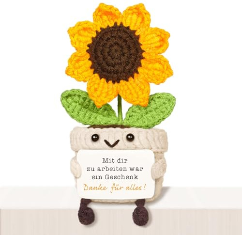 Giftasy Abschied Kollegin - Handgemachte gehäkelte Sonnenblume mit Energiekarte, Abschiedsgeschenk Kollegen, Beste Kollegin Geschenk, Geschenk Kollegin Geburtstag, Weihnachten