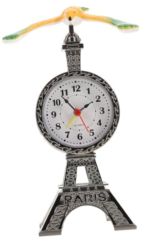 MUELODSIC Reloj de Mesa Vintage Forma de Torre Eiffel con Movimiento Silencioso y Alarma Decoración Elegante para Dormitorio y Oficina sin Pila Incluida Retro y Moderno