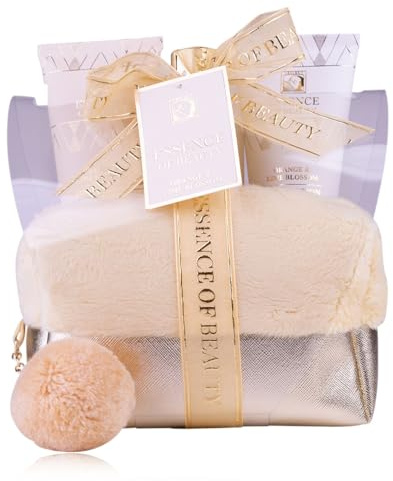 Accentra Set de ducha SALSA ESSENCE OF BEAUTY para mujeres en neceser dorado, loción corporal, gel, espuma de baño, aroma Naranja y Flor de Limón, regalo de lujo para damas